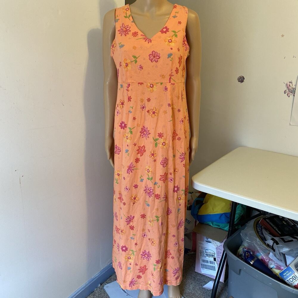 VTG FreshProduce Dress S Orange Multi Floral Sleeveless Tank Beach Summer Casual - Picture 5 of 8